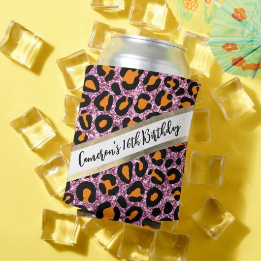 Roze Glitter Luipaard Meisjesachtig Jaguari Chic V Blikjeskoeler (Insitu Zomer)