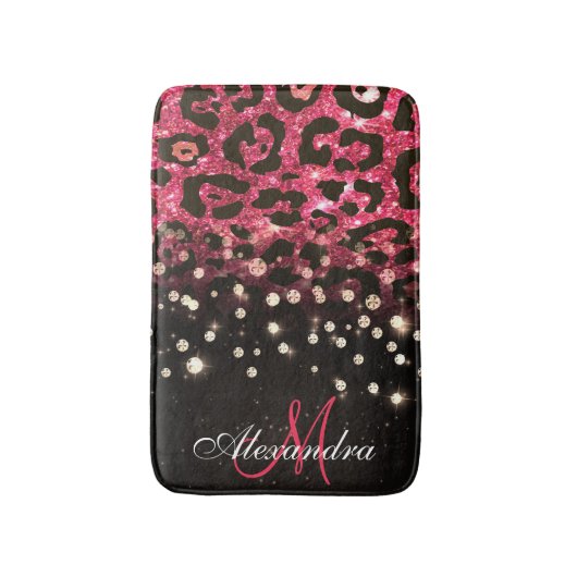 Roze Glitter Luipaard Print en Diamanten Badmat (Voorkant Verticaal)