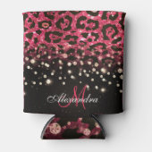 Roze Glitter Luipaard Print en Diamanten Blikjeskoeler (Voorkant)