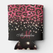 Roze Glitter Luipaard Print en Diamanten Blikjeskoeler (Achterkant)