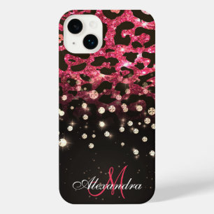 Roze Glitter Luipaard Print en Diamanten