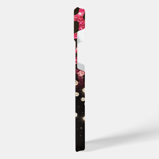 Roze Glitter Luipaard Print en Diamanten iPhone Hoesje (Linkerkant)