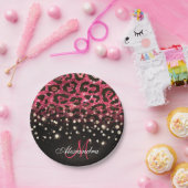 Roze Glitter Luipaard Print en Diamanten Papieren Bordje (Feest)