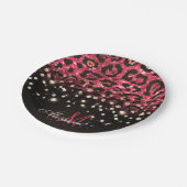 Roze Glitter Luipaard Print en Diamanten Papieren Bordje (Gekanteld)