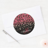 Roze Glitter Luipaard Print en Diamanten Ronde Sticker (Envelop)
