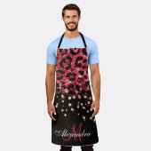 Roze Glitter Luipaard Print en Diamanten Schort (Gedragen)