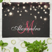 Roze Glitter Luipaard Print en Diamanten Theedoek (Gevouwen)