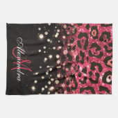 Roze Glitter Luipaard Print en Diamanten Theedoek (Horizontaal)