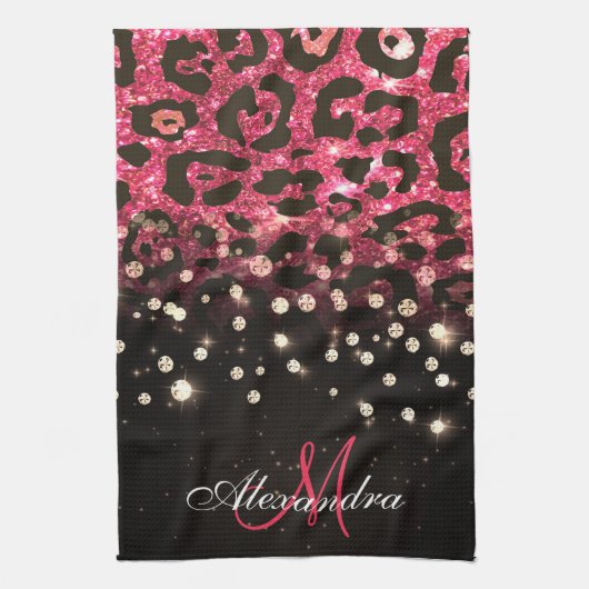 Roze Glitter Luipaard Print en Diamanten Theedoek (Verticaal)