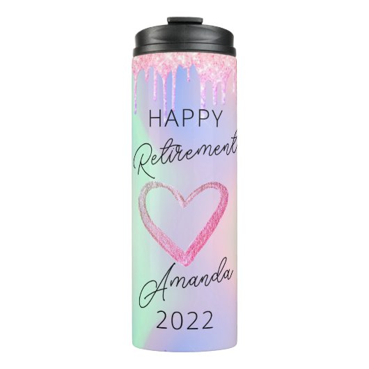 Roze glitter maakt een aftredingsvergoeding voor h thermosbeker (Voorkant)