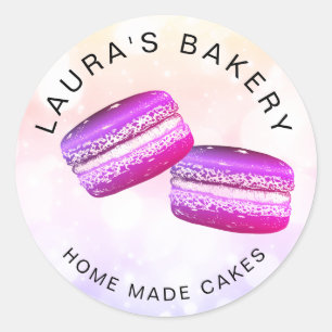 Roze Glitter Macarons - Startbakkerij voor koekjes Ronde Sticker