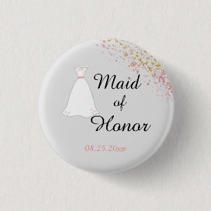 Roze Glitter Maid of Honor Ronde Button 3,2 Cm