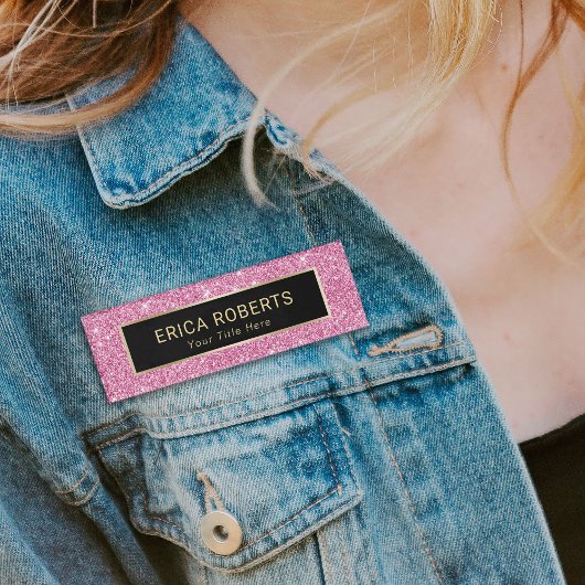 Roze Glitter Make-up Artiest Haarsalon Modern Naambadge