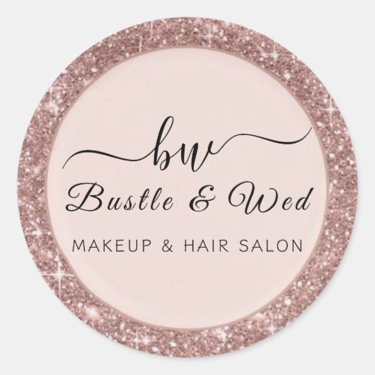 Roze Glitter Make-up Haarsalon Ronde Sticker (Voorkant)