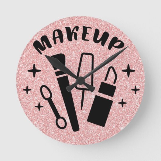 Roze Glitter Make-up Themaprintsalon Ronde Klok (Voorkant)