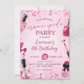 Roze Glitter Mani-Pedi Verjaardagsfeestje Kaart (Voorkant)