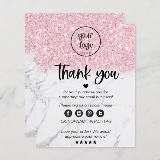 Roze Glitter Marble Business Hartelijk dank voor u (Voorkant / Achterkant)