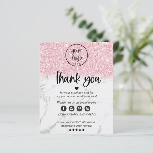 Roze Glitter Marble Business Hartelijk dank voor u (Staand voorkant)