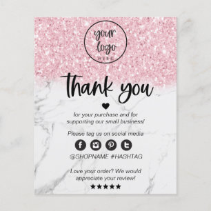 Roze Glitter Marble Business Hartelijk dank voor u