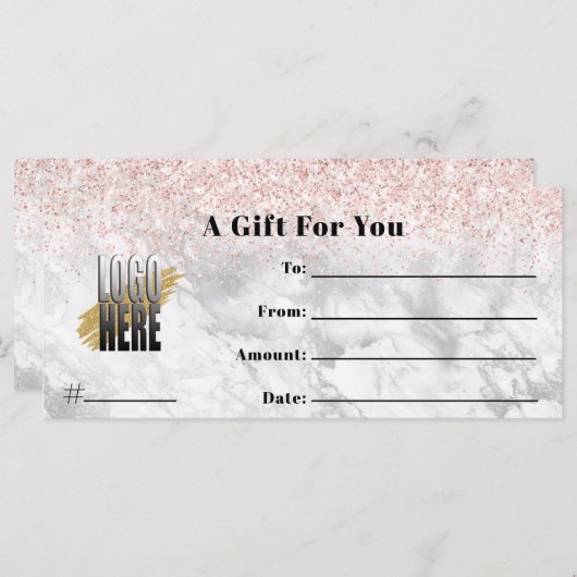 Roze Glitter Marble Logo Business Cadeaubon (Voorkant / Achterkant)