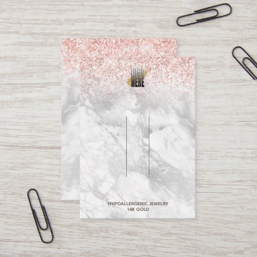 Roze glitter Marble Your Logo Hair Clip Display Visitekaartje (Voorkant / Achterkant in situ)