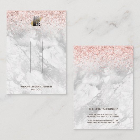 Roze glitter Marble Your Logo Hair Clip Display Visitekaartje (Voorkant / Achterkant)