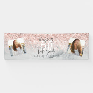 Roze glitter marmer die 50 jaar mooi maakt spandoek