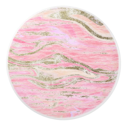 Roze Glitter Marmeren Patroon Design Stijlvol Keramische Knop (Voorkant)