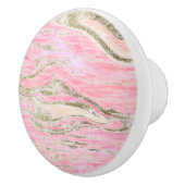 Roze Glitter Marmeren Patroon Design Stijlvol Keramische Knop (Rechts)