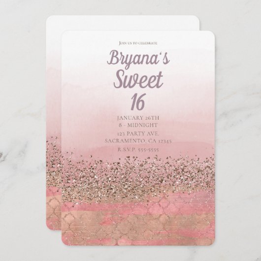 Roze Glitter Marokkaanse Indische Prinses Sweet 16 Kaart (Voorkant / Achterkant)