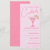 Roze Glitter Martini Dames Nacht Cocktail Party Menu (Voorkant / Achterkant)