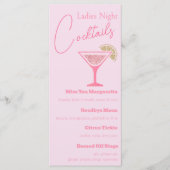 Roze Glitter Martini Dames Nacht Cocktail Party Menu (Voorkant)