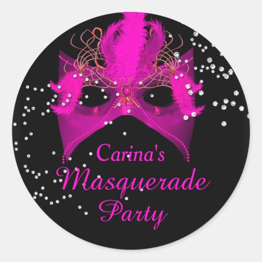 Roze Glitter Maskerade Feest Sticker (Voorkant)