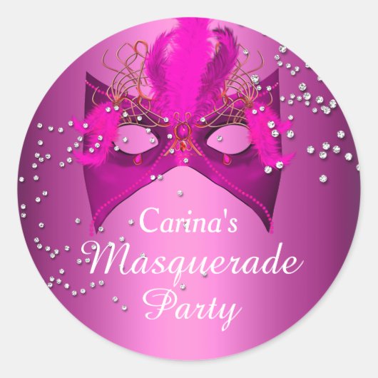 Roze Glitter Maskerade Feest Sticker (Voorkant)