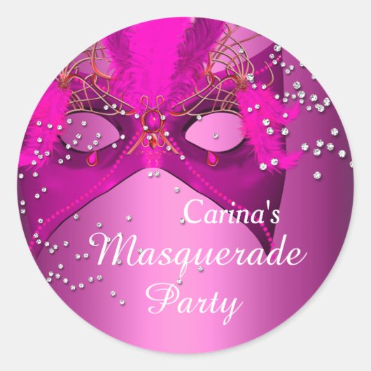 Roze Glitter Maskerade Feest Sticker (Voorkant)