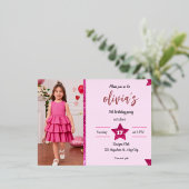 roze glitter meisje folie uitnodiging briefkaart (Staand Voorkant)