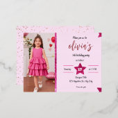 roze glitter meisje folie uitnodiging briefkaart (Voorkant / Achterkant)