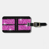 Roze, glitter-meisje met raceband bagagelabel (Voorkant horizontaal)