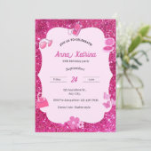 Roze glitter meisje verjaardag kaart (Staand voorkant)