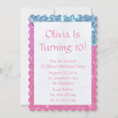 ROZE GLITTER MEISJE VERJAARDAG UITNODIGING (Voorkant)