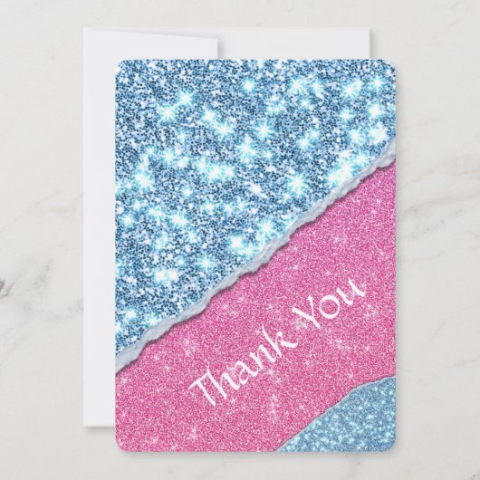 ROZE GLITTER MEISJE VERJAARDAG UITNODIGING (Achterkant)