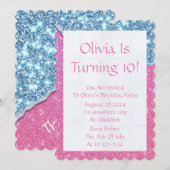 ROZE GLITTER MEISJE VERJAARDAG UITNODIGING (Voorkant / Achterkant)