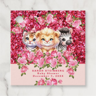 Roze Glitter Meisjes Baby Shower Wilde Dieren Bedankjes Labels