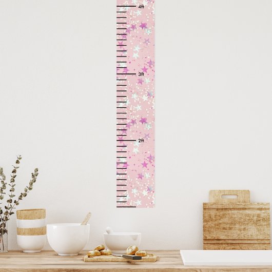 Roze Glitter Meisjes Gepersonaliseerde Muur Groei Poster (Keuken)