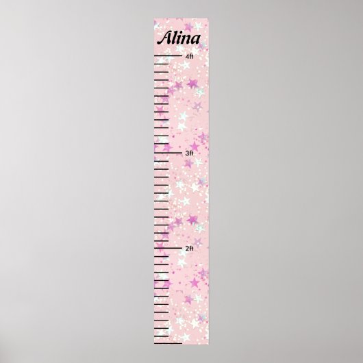 Roze Glitter Meisjes Gepersonaliseerde Muur Groei  Poster (Voorkant)