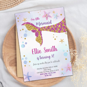 Roze Glitter Mermaid Invitation Kaart