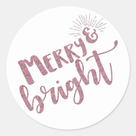 Roze Glitter Merry Bright Typography Envelope Seal Ronde Sticker (Voorkant)