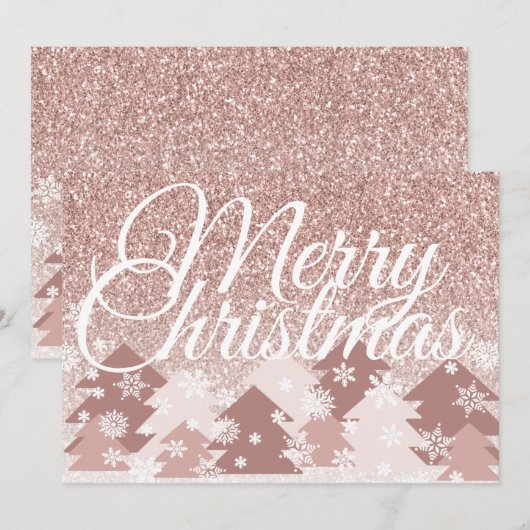 Roze Glitter Merry Christmas Roze Bomen Feestdagenkaart (Voorkant / Achterkant)