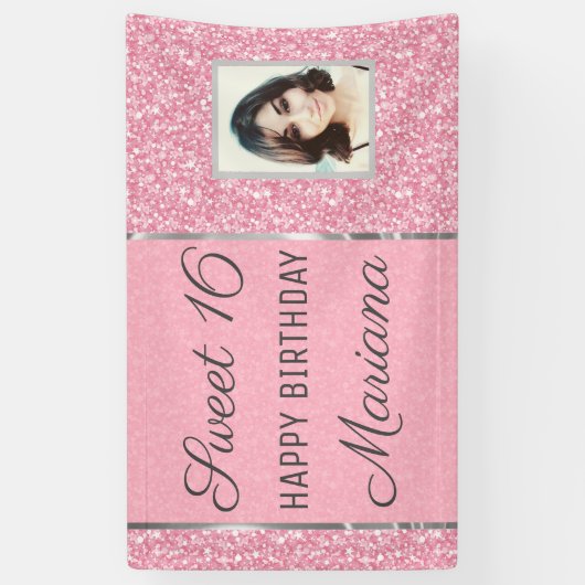 Roze glitter met foto spandoek (Verticaal)