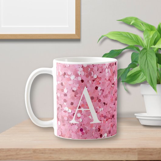 Roze Glitter met Initiaal Koffiemok